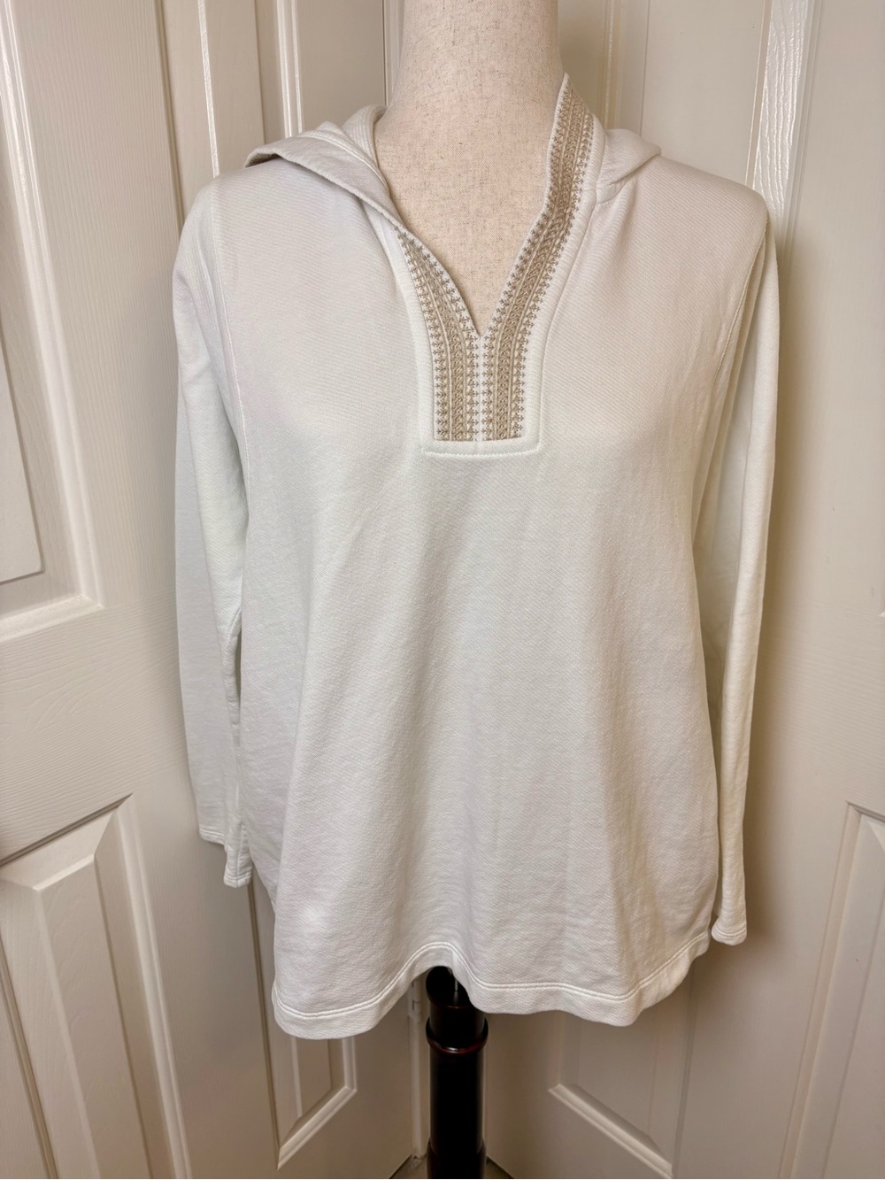Pure Jill Ivory Embroidered Pullover Top Casual Boho Travel Oversized Small